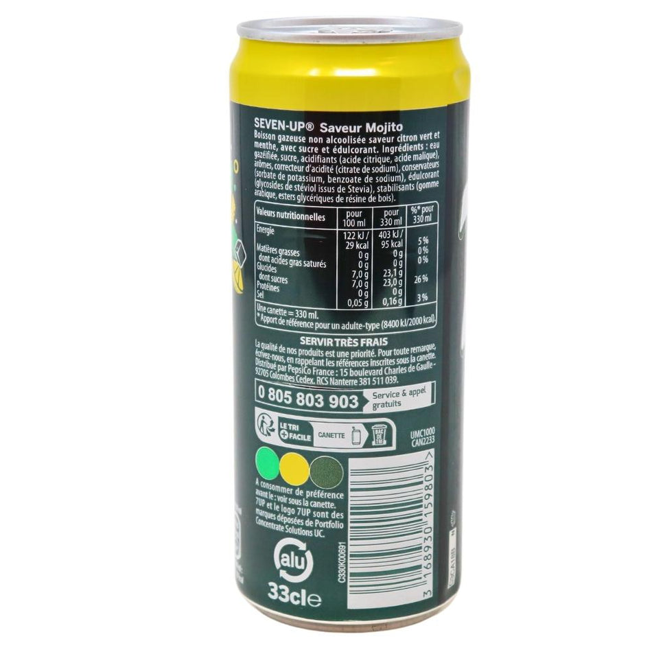 7up Mojito (France) - 330mL Nutrition Facts Ingredients - French Candy - Virgin Mojito - Soda
