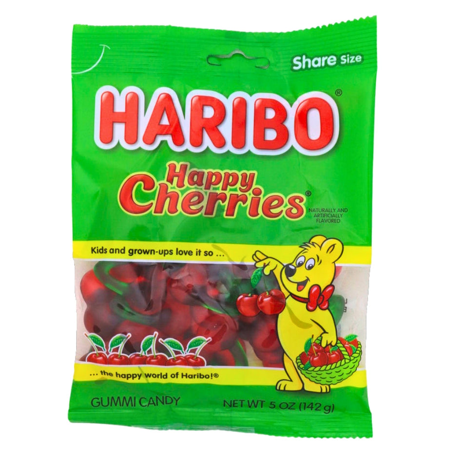 Haribo Happy Cherries Gummi Candy 5oz Front, Haribo Happy Cherries, gummi candy, cherry-shaped gummies, vibrant cherry flavor, cheerful reminder, fruity delight, irresistible taste, sharing happiness, cherry-flavored happiness, Candy Funhouse