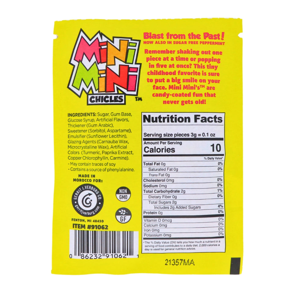 Mini Mini Fruit Gum Nutrition Facts Ingredients, fruit gum, confetti gum, chicles gum
