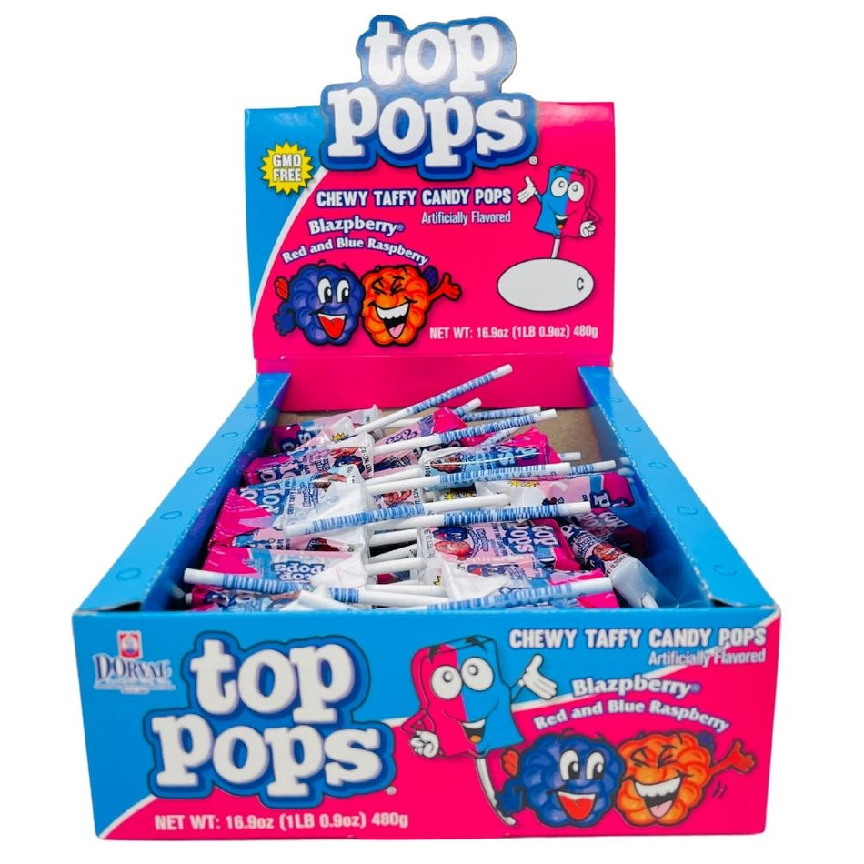 Top Pops Chewy Taffy Candy Pops - Blazpberry 336g
