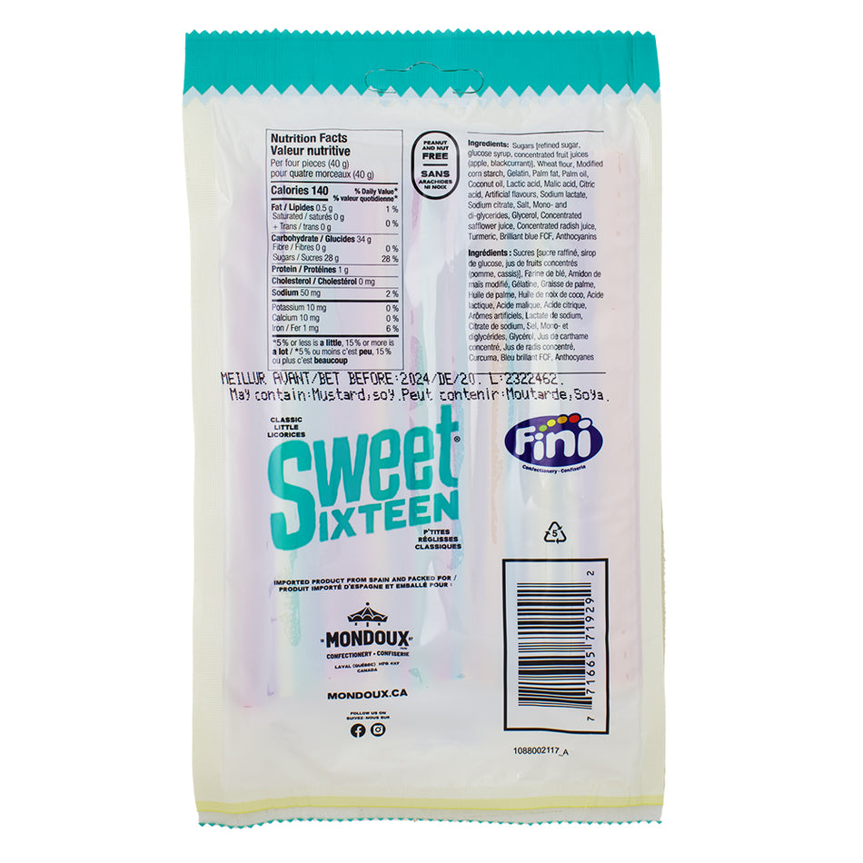Sweet Sixteen Rainbow Filled Licorice - 100g Nutrition Facts Ingredients
