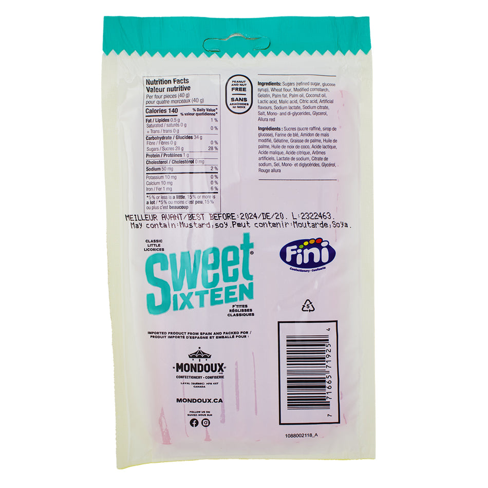 Sweet Sixteen Strawberry Filled Licorice - 100g Nutrition Facts Ingredients