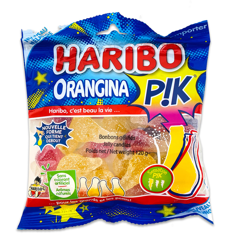 Haribo Orangina Pik - 120g, Haribo Orangina Pik, Citrus Flavored Candy, Chewy Gummies, Zesty Treats, Tangy and Sweet Delights, haribo, haribo gummy, haribo gummies, german candy, german gummies, gummy candy, gummies