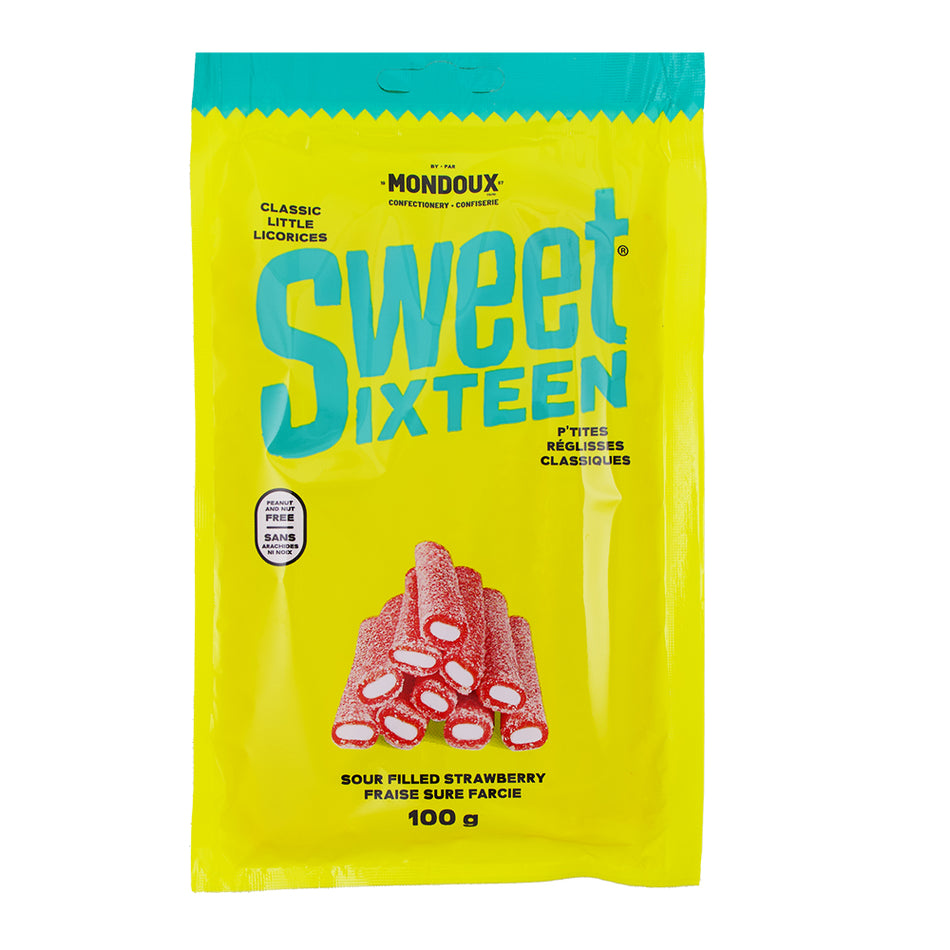 Sweet Sixteen Sour Strawberry Filled Licorice - 100g